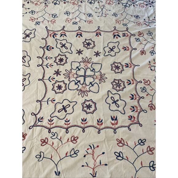 Vtg 50s Traditional Crewel Work Hand Embroidered Floral Tassels Bedspread 81x92 - Picture 5 of 16